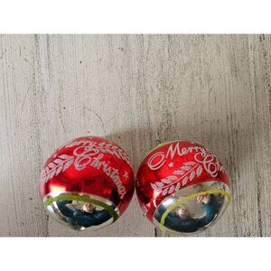 Radko shiny Brite merry Xmas Mercury glass vintage red glitter yellow ball ornam